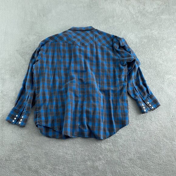 Vintage Campus Blue Plaid Western Shirt XL Snap Button Cotton Blend Mens 0436 - Picture 2 of 8